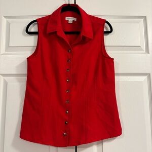 VTG Christopher & Banks Vibrant Red Sleeveless Collared Shirt with Snap Front